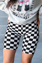 Load image into Gallery viewer, Online Black Checkerboard Printed High Waist Biker Shorts
