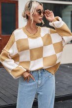 Load image into Gallery viewer, Online Rose Checkered Bishop Sleeve Sweater
