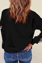 Load image into Gallery viewer, Online Black Sequin Mardi Gras Bow Graphic Drop Shoulder Pullover Sweatshirt

