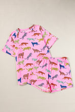 Load image into Gallery viewer, Online Pink Flower Print Short Sleeve High Waist Two Piece Shorts Set
