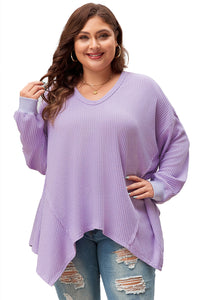 Online Orchid Petal Plus Size Waffle Knit Exposed Seam Flowy Top