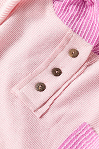 Online Pink Corded Colorblock Patchwork Plus Size Hoodie