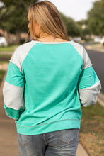 Load image into Gallery viewer, Online Aruba Blue Colorblock Patchwork Cross Seam Plus Sweatshirt

