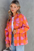 Load image into Gallery viewer, Online Orange Plaid Chest Pockets Button-up Turn Down Collar Jacket
