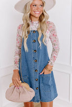 Load image into Gallery viewer, Dusk Blue Wide Strap Button Front Pocketed Denim Mini Dress
