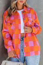 Load image into Gallery viewer, Online Orange Plaid Chest Pockets Button-up Turn Down Collar Jacket
