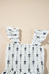 Online Black Bow Print Smocked Square Neck Ruffle Tiered Maxi Dress