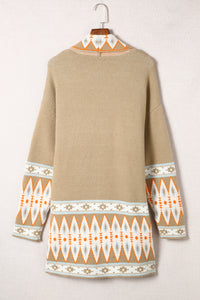 Online Orange Printed Aztec Print Open Front Knitted Cardigan