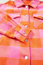 Load image into Gallery viewer, Online Orange Plaid Chest Pockets Button-up Turn Down Collar Jacket
