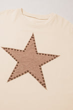 Load image into Gallery viewer, Online Beige Star Shape Studded Crew Neck Plus Size T Shirt
