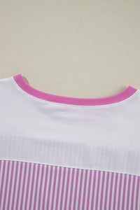 Online White Stripe Patchwork Bracelet Sleeve Plus Size T Shirt