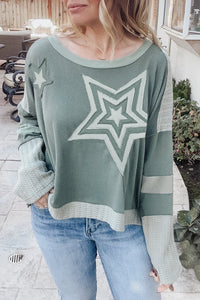 Online Mist Green Stars Patchwork Round Neck Plus Size T Shirt