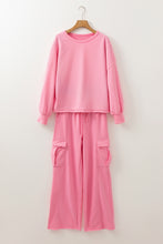Load image into Gallery viewer, Online Sachet Pink Solid Color Patchwork Pullover Top and Cargo Pants Set
