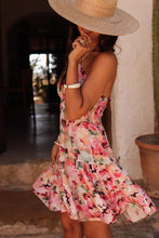 Load image into Gallery viewer, Online Pink Floral Sleeveless Halter Neck Shirred Back Ruffled Mini Dress
