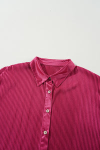 Online Rose Red Plus Size Ribbed Long Sleeve Shirt and Pants Pajama Set