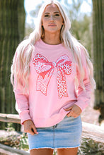 Load image into Gallery viewer, Online Pink Leopard Bowknot Printed Crewneck Pullover Sweatshirt
