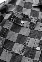 Load image into Gallery viewer, Online Black Checkered Patchwork Button up Denim Jacket
