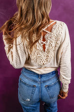 Load image into Gallery viewer, Oatmeal Lace-up Crochet Open Back Ribbed Top
