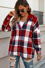 Load image into Gallery viewer, Fiery Red Hooded Plaid Button Front Shacket
