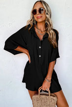 Load image into Gallery viewer, Black Half Button Collared Loose Romper
