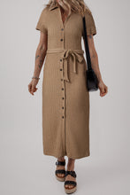 Load image into Gallery viewer, Online Buckskin Short Sleeve Textured Button Up Tie Waist Long Dress
