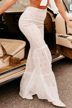 Load image into Gallery viewer, White Sequined Lace Tiered High Waist Flare Pants
