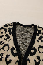 Load image into Gallery viewer, Black Stripe Sleeve Leopard Print Open Front Cardigan With Pockets
