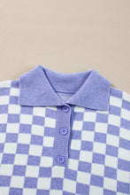 Load image into Gallery viewer, Online Purple Checkered Collared Buttons Plus Size Sweater
