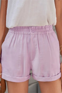 Violet Cuffed Leg Opening Paper-bag Waist Casual Shorts