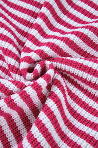 Online Pink Stripe Zip up Collar Drop Shoulder Sweater