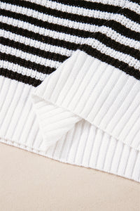 Online Pink Stripe Zip up Collar Drop Shoulder Sweater