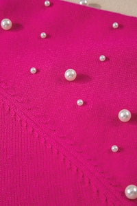 Online Strawberry Pink Pearled Decor Raglan Sleeve Plus Size Sweater