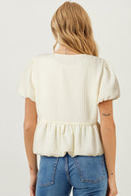 Load image into Gallery viewer, Online White Textured Bow Ties Front Bubble Hem Puff Short Sleeve Blouse
