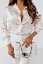 Load image into Gallery viewer, White Love Heart Print Drop Shoulder Puff Sleeve Shirt
