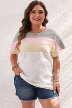 Load image into Gallery viewer, Online White Colorblock Patchwork Batwing Sleeve Ribbed Plus T Shirt

