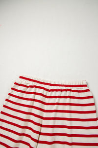 Online Red Stripe Lace-up Front Top and High Waist Shorts Set