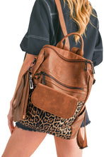Load image into Gallery viewer, Online Coffee Leopard Patchwork PU Leather Functional Backpack
