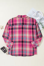 Load image into Gallery viewer, Online Rose Stripe Plus Size Checkered Print Button up Shirt
