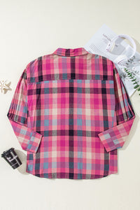 Online Rose Stripe Plus Size Checkered Print Button up Shirt