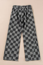 Load image into Gallery viewer, Online Dark Grey Checkered Denim Wide Leg Jeans
