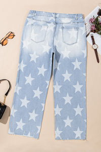 Online Beau Blue High Waist Star Pattern Plus Size Jeans