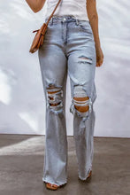 Load image into Gallery viewer, Sky Blue Acid Wash Wide Leg Raw Hem Distressed Jeans

