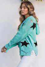 Load image into Gallery viewer, Green V Neck Star Pattern Hooded Sweater with Slits
