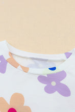 Load image into Gallery viewer, Online Pink Flower Print Short Sleeve High Waist Two Piece Shorts Set
