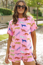 Load image into Gallery viewer, Online Pink Flower Print Short Sleeve High Waist Two Piece Shorts Set
