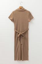 Load image into Gallery viewer, Online Buckskin Short Sleeve Textured Button Up Tie Waist Long Dress
