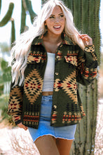 Load image into Gallery viewer, Online Green Aztec Print Flap Pockets Long Sleeve Shacket
