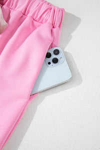 Online Bonbon Solid Color Drawstring Long Sleeve Top and Pants Set
