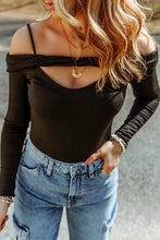 Load image into Gallery viewer, Black Cold Shoulder Cut-out Long Sleeve Bodysuit
