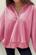 Load image into Gallery viewer, Pink Solid Snap Buttons Collared Balloon Sleeve Oversized Sweatshirt
